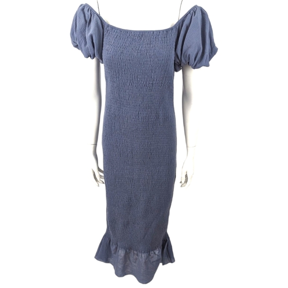 Baltic Born Alana Smocked Midi Dress NWT Womens XL Blue Off The Shoulder - Picture 3 of 10